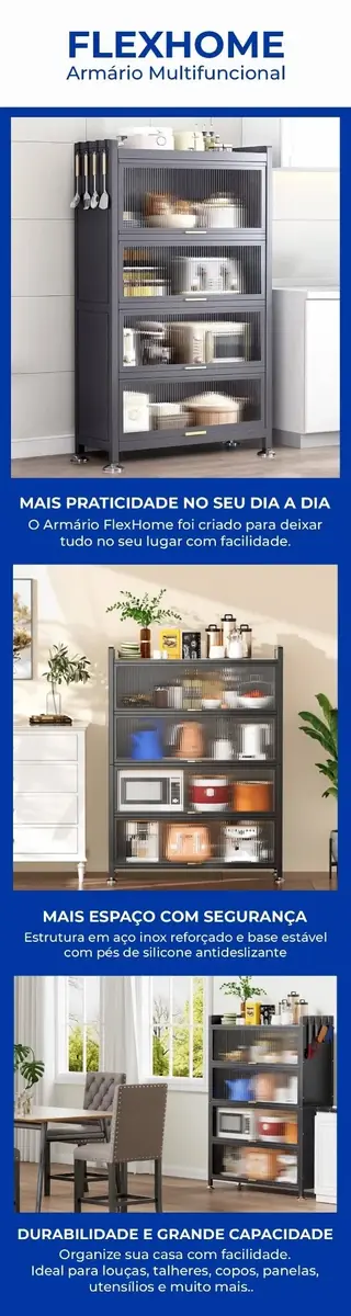 [PAGUE 1 LEVE 2] Armário Multifuncional — Organizador Resistente para Cozinha, Banheiro e Lavanderia — imagem 5